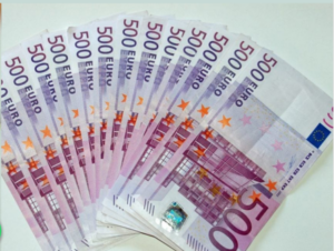 High resolution 500 euro prop note stack for video production